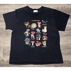 Women’s Mushroom T Shirt XL Philosophy Of Love Black Types Of Mushrooms Shirt